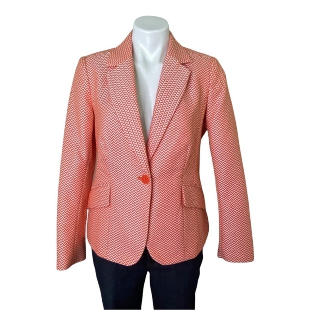 NWT Liz Claiborne Mandarin Red & White Chevron Jacket Blazer Petite Medium
